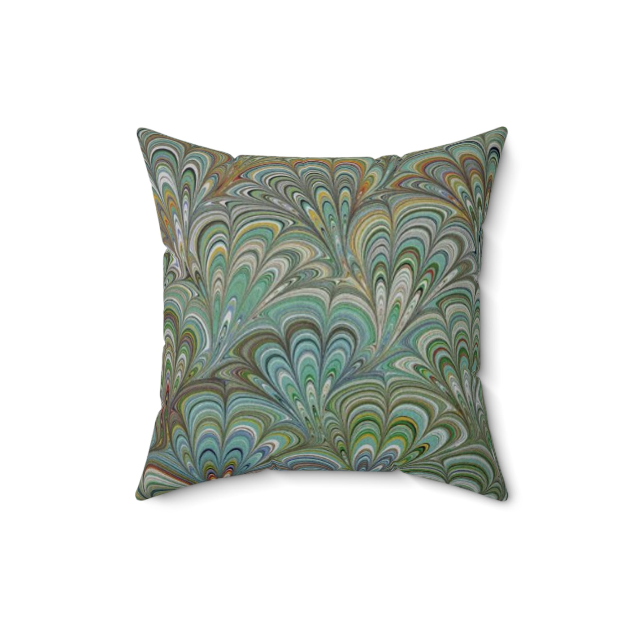 Green Peacock Square Throw Pillow includes Pillow, Hidden Zipper