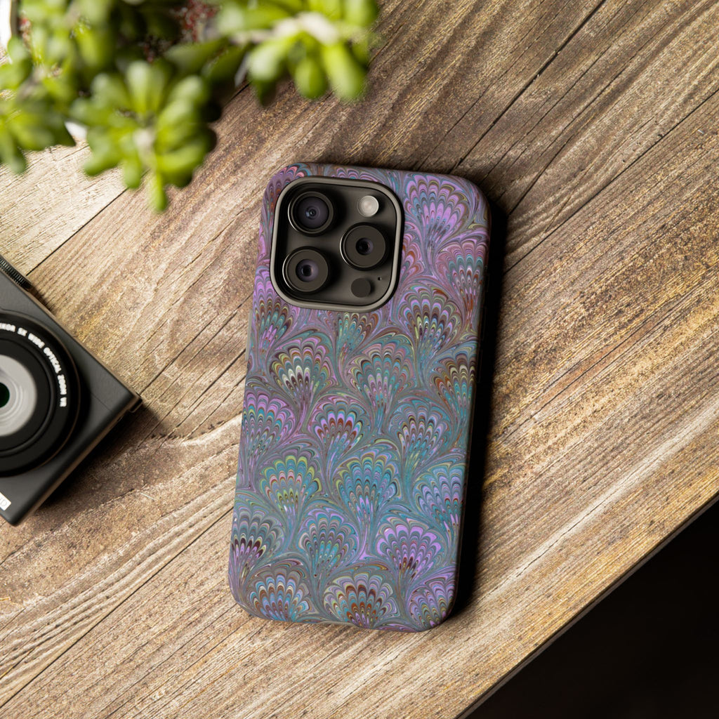 Lavender Marbled Peacock Durable Phone Case - Matte or Glossy