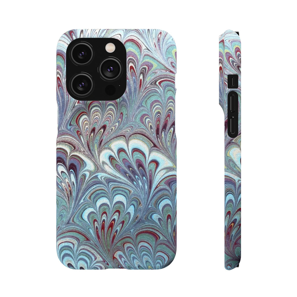 Marbled Feather Blue, White + Burgundy Swirl - Single Layer Slim Phone Case