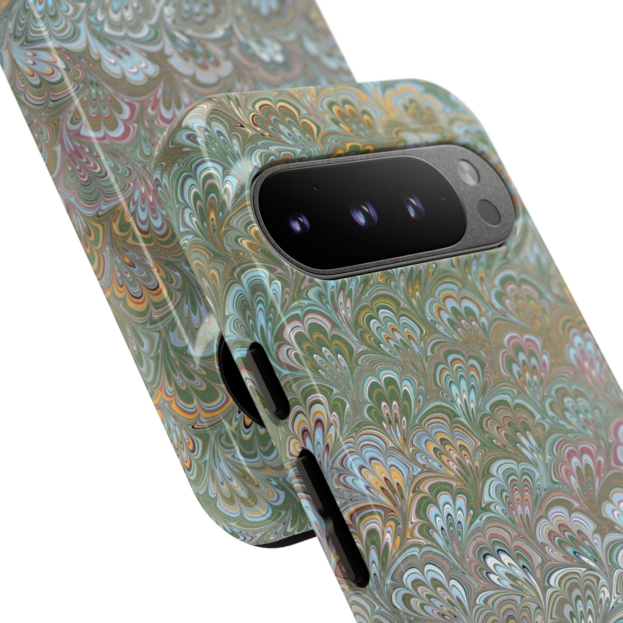 Blue and Green Feather Marbled Phone Case — Dual Layer - Tough Protective Phone Cover