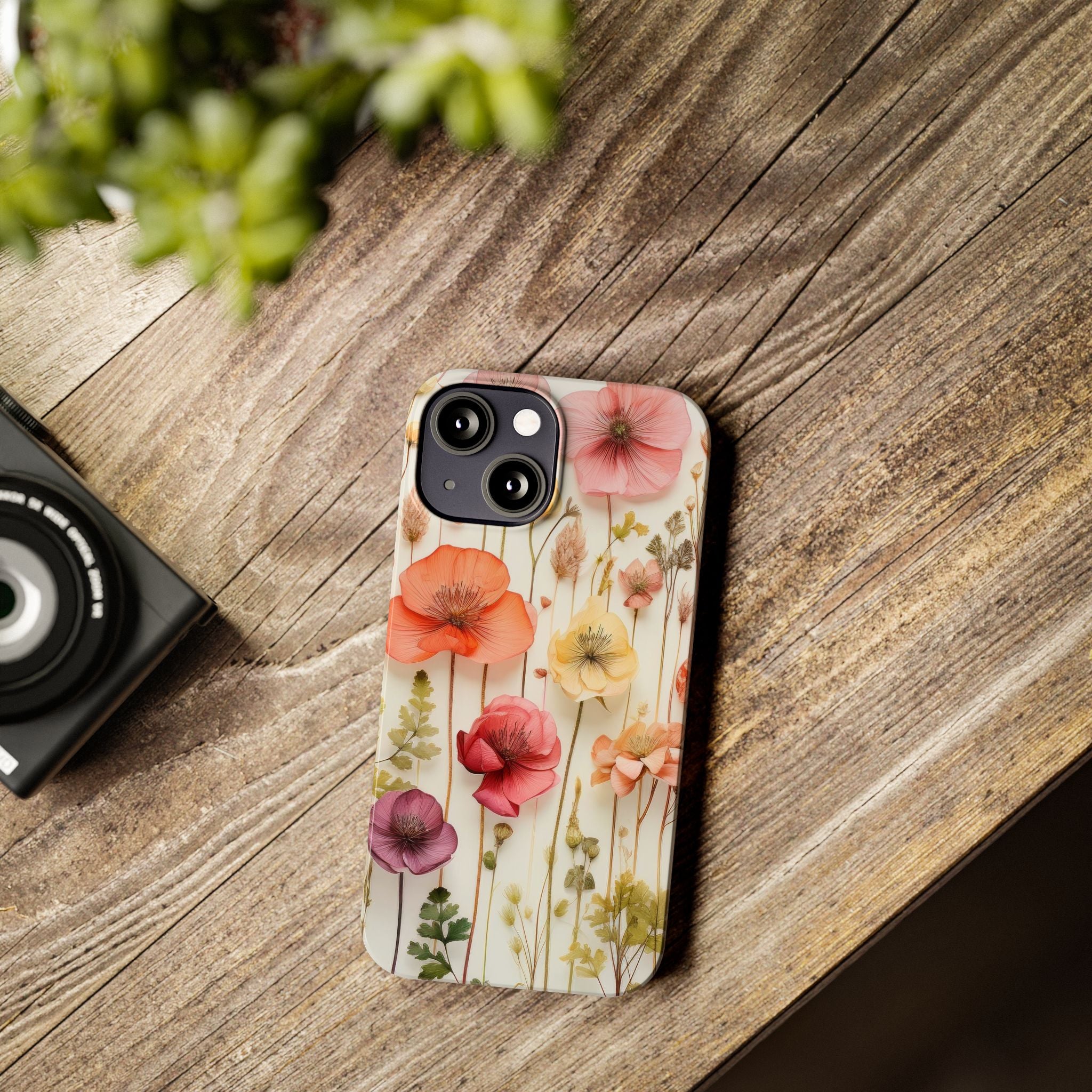 Slim Phone Case - Pink Floral Pressed Flowers iPhone 17 and Other Sizes - Glossy Finish
