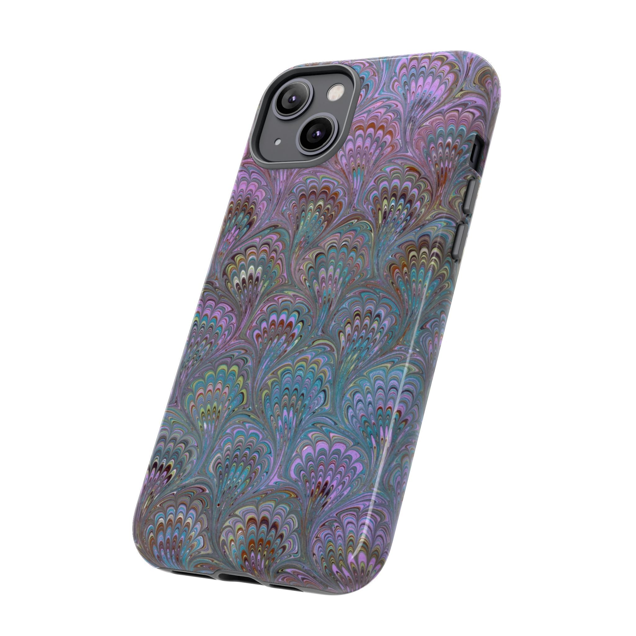 Lavender Marbled Peacock Durable Phone Case - Matte or Glossy