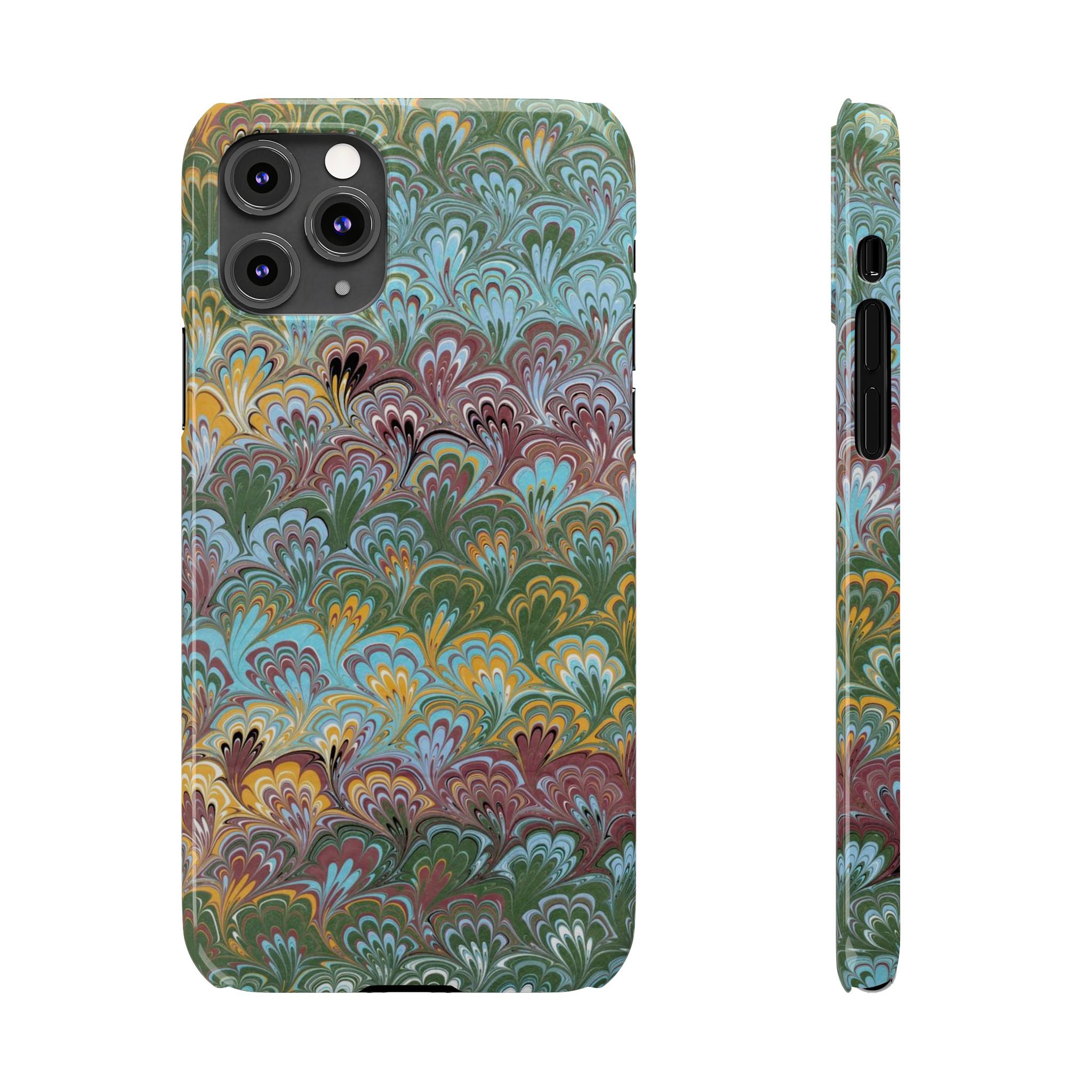 Phone Case with Design from Italy - Marbled "Peacock" Design, Green, Blue, Multi-Color Slim Phone Cases