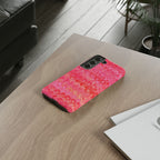 Pink and Gold Marbled Peacock Durable Phone Case - Olive Green and Brown - Matte or Glossy