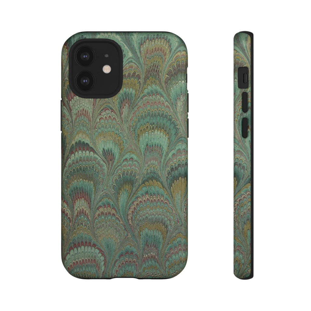 Marbled Peacock Durable Phone Case - Olive Green and Brown - Matte or Glossy