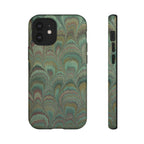 Marbled Peacock Durable Phone Case - Olive Green and Brown - Matte or Glossy