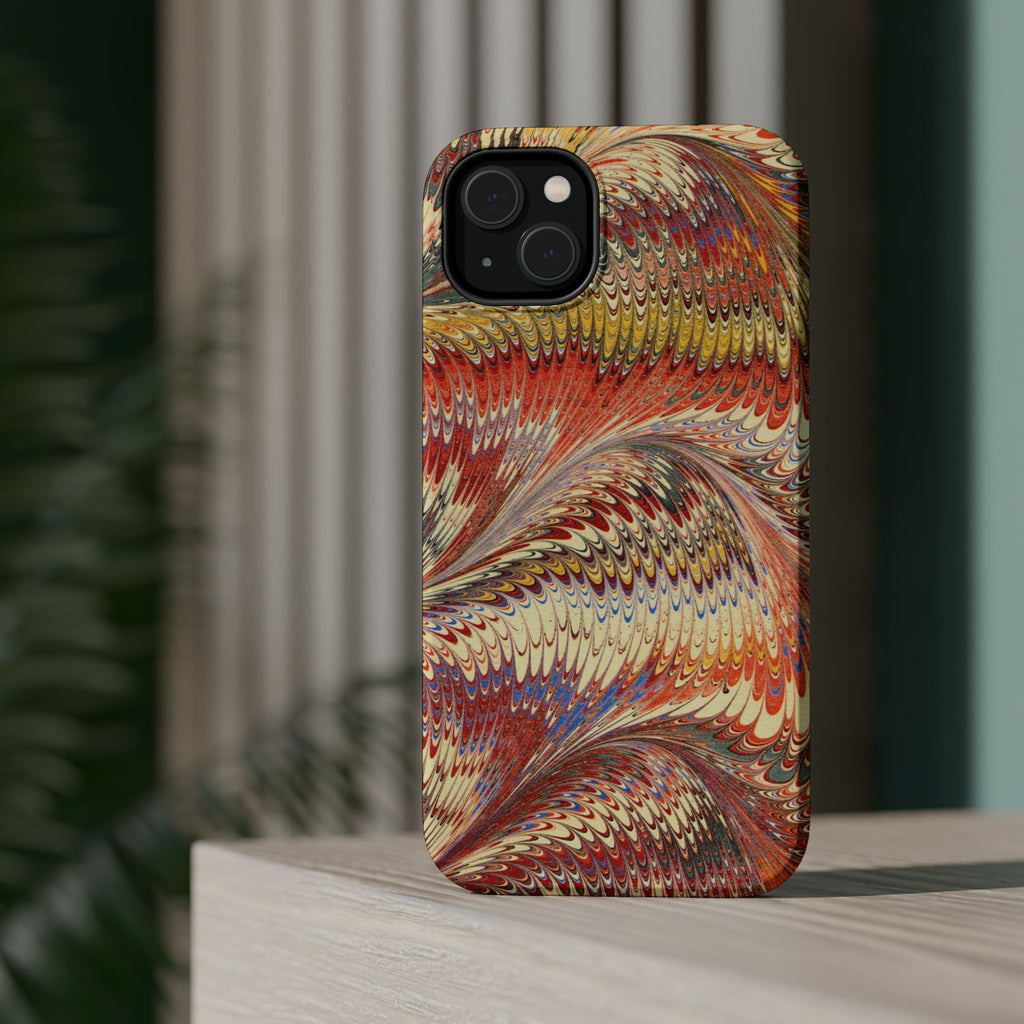 Rust + Gold Italian Marbled Design Magnetic MAG SAFE - Dual Layer Case - Glossy or Matte