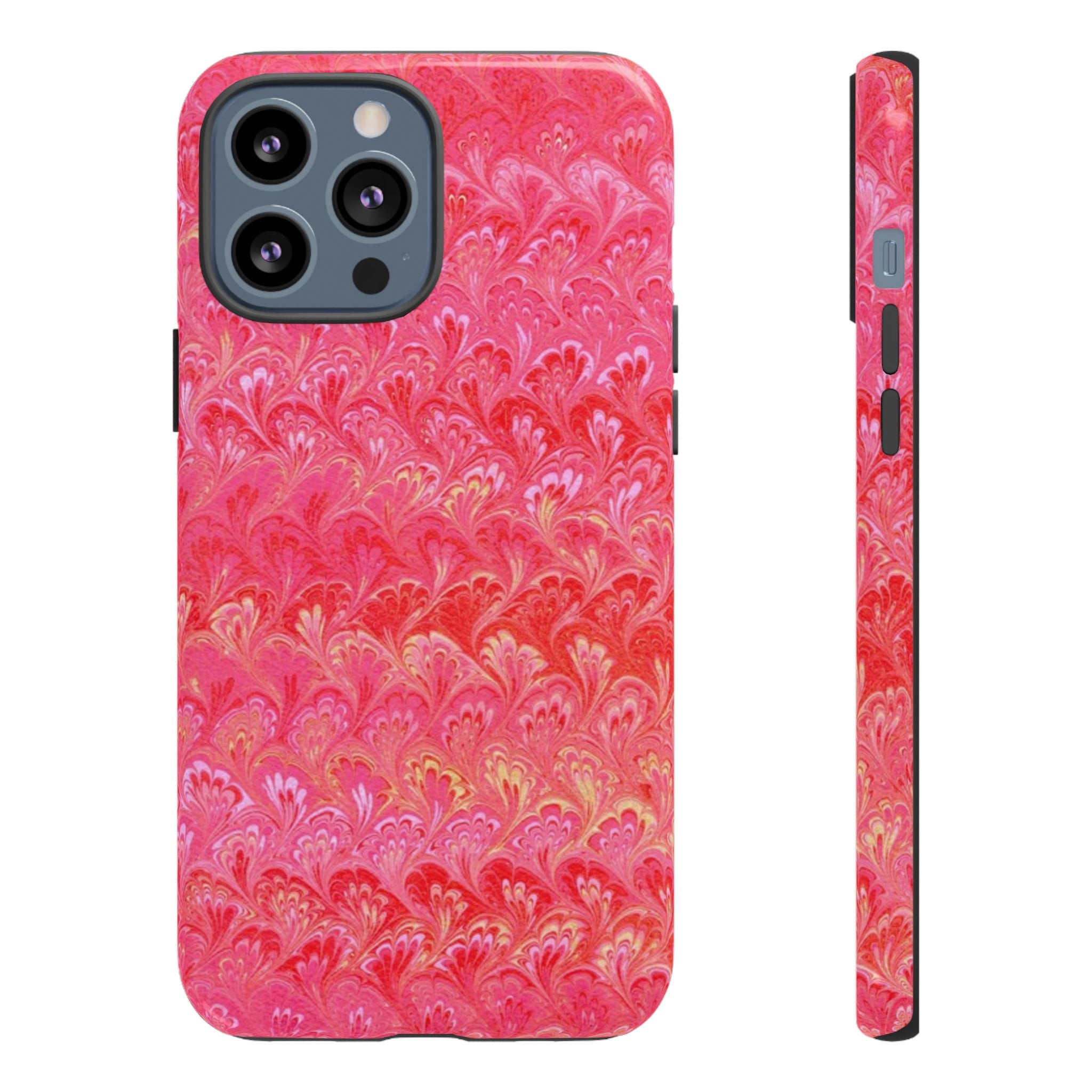 Pink and Gold Marbled Peacock Durable Phone Case - Olive Green and Brown - Matte or Glossy