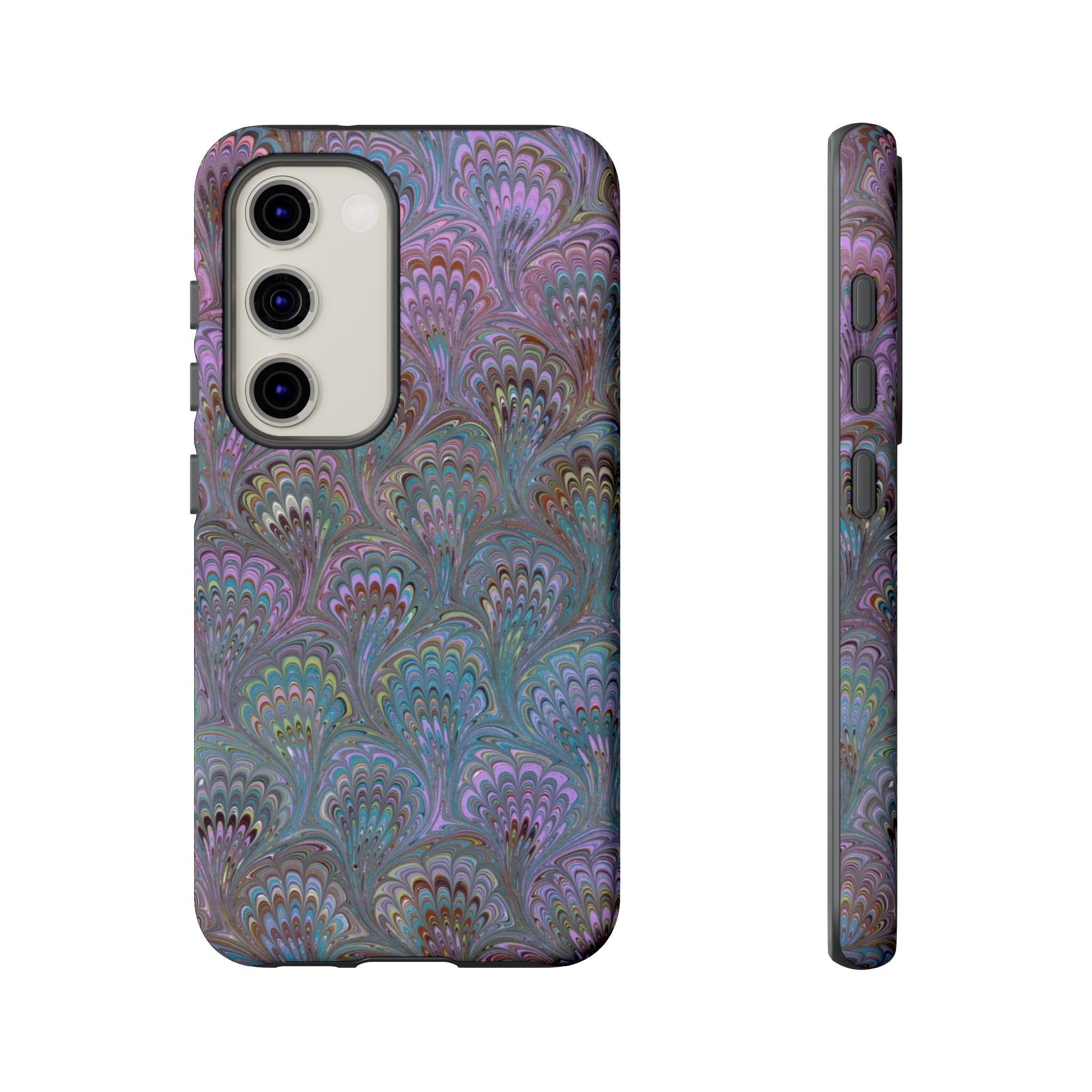 Lavender Marbled Peacock Durable Phone Case - Matte or Glossy