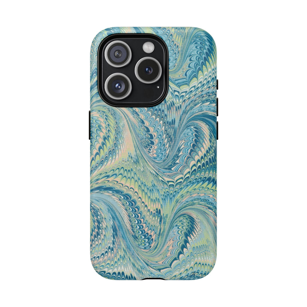 Aqua + Green Marble Phone Case - Impact-Resistant Durable - Dual Cover Design