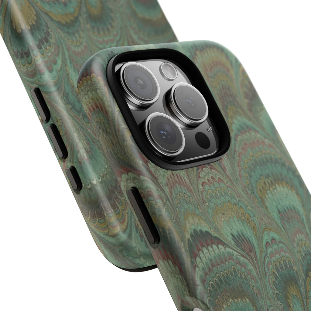 Marbled Peacock Durable Phone Case - Olive Green and Brown - Matte or Glossy
