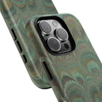 Marbled Peacock Durable Phone Case - Olive Green and Brown - Matte or Glossy