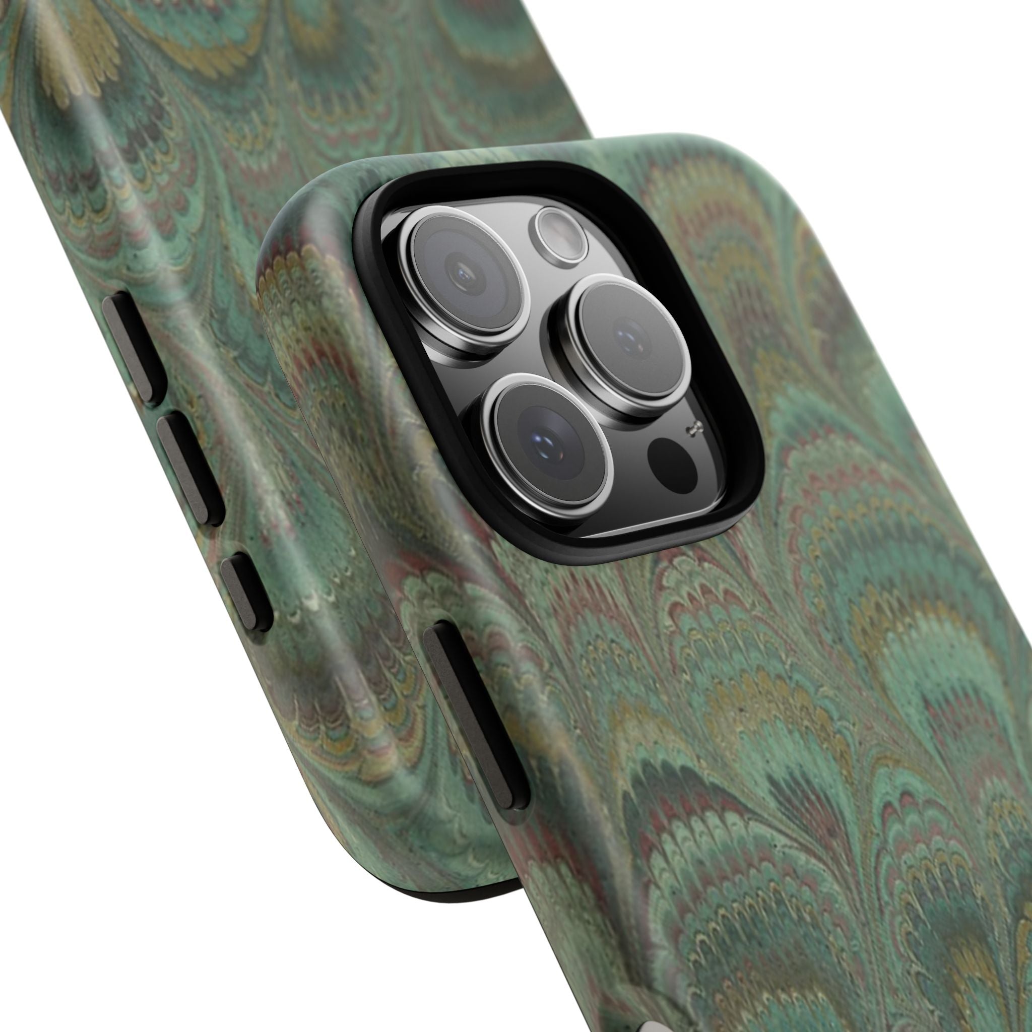 Marbled Peacock Durable Phone Case - Olive Green and Brown - Matte or Glossy