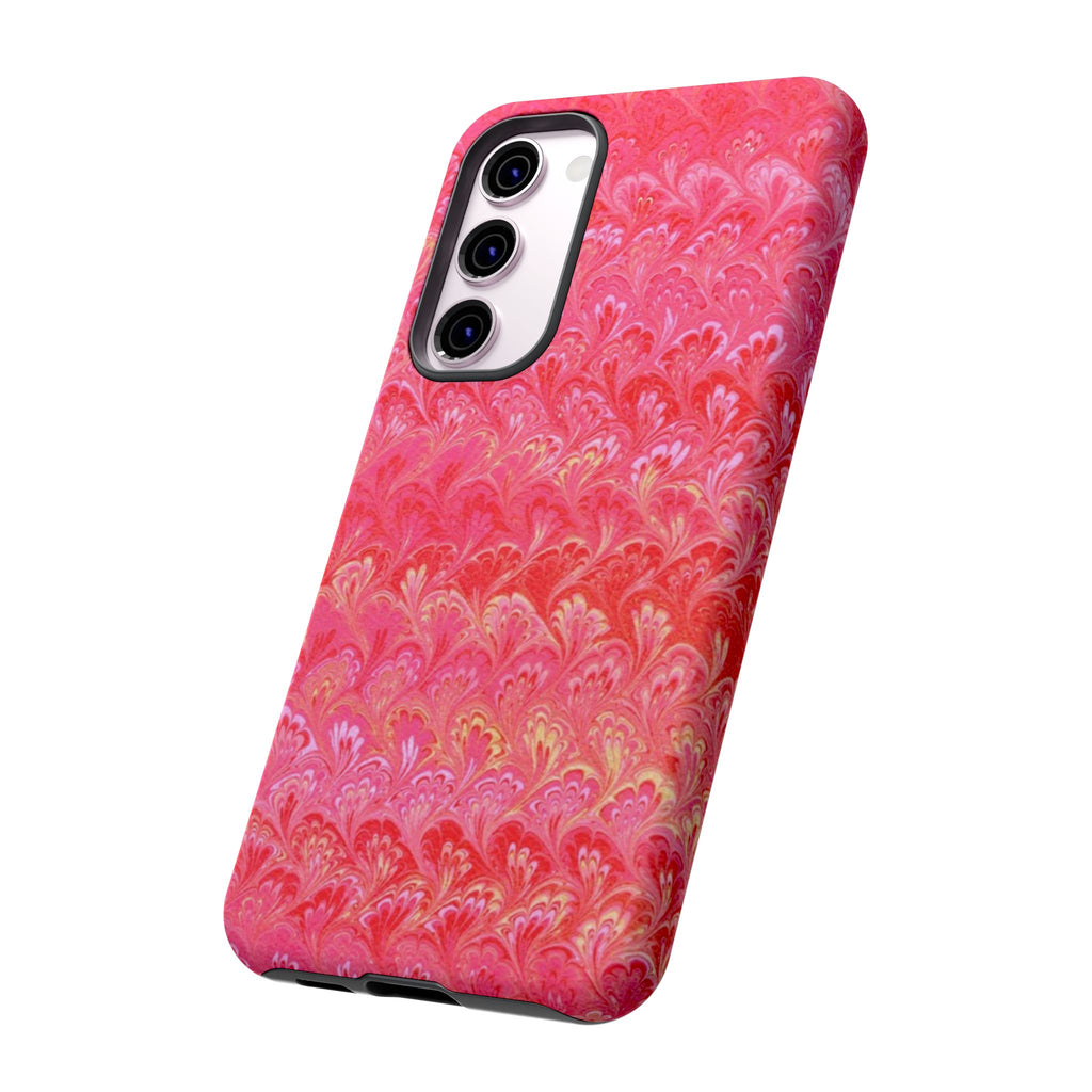 Pink and Gold Marbled Peacock Durable Phone Case - Olive Green and Brown - Matte or Glossy
