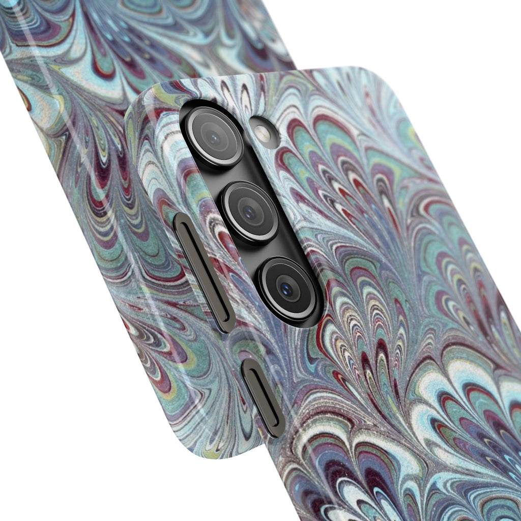 Marbled Feather Blue, White + Burgundy Swirl - Single Layer Slim Phone Case