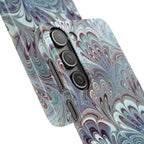 Marbled Feather Blue, White + Burgundy Swirl - Single Layer Slim Phone Case