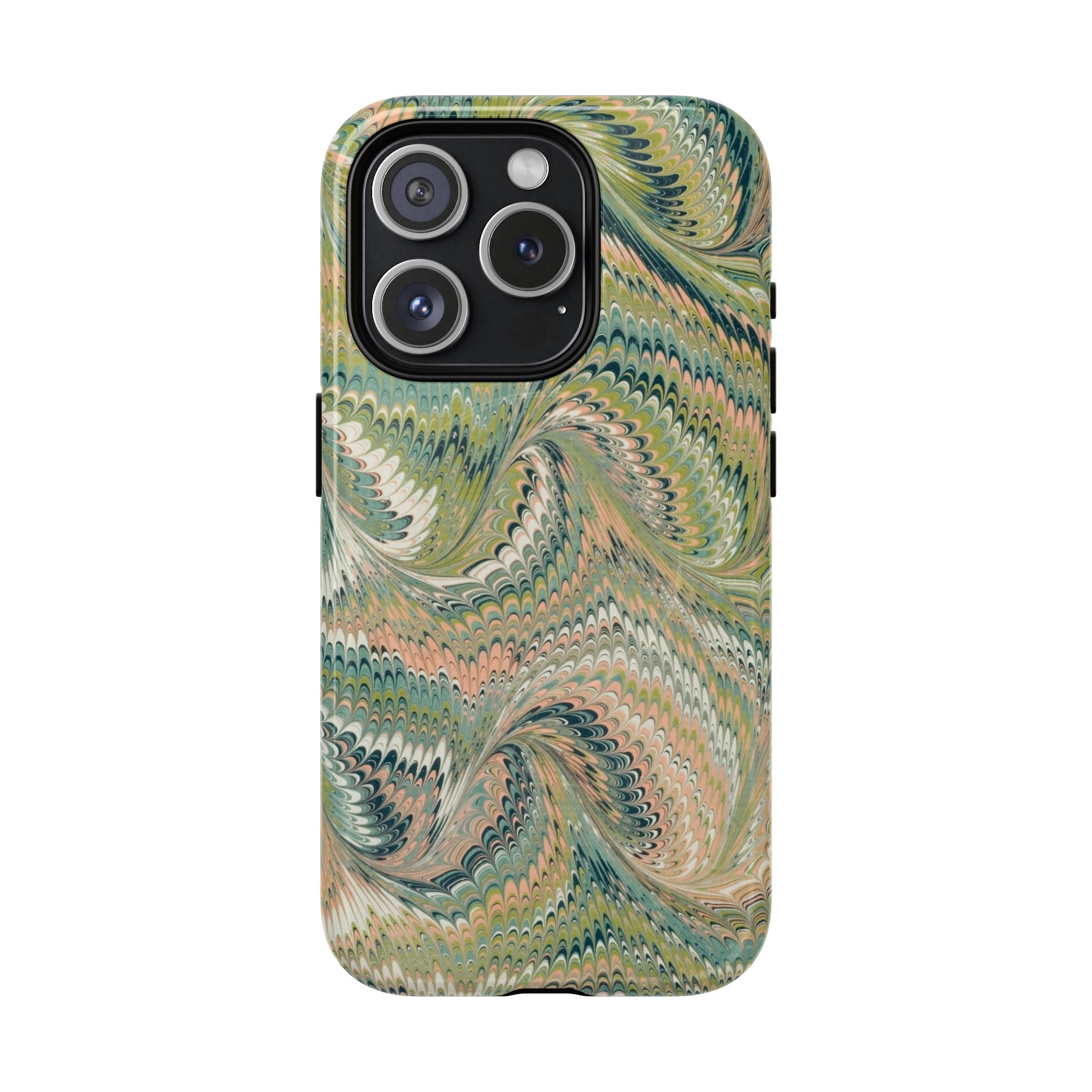 Florentine Marble iPhone Case | Inspired by Florence | Italian Marbled Paper Technique | Artisanal Green Swirl | Dual-Layer Protective Case | Matte or Glossy