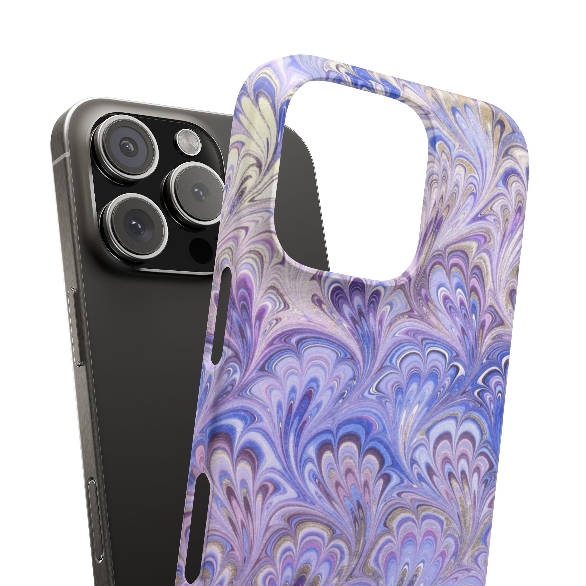 Marbled Feather Lavender + Purple Swirl - Single Layer Slim Phone Case