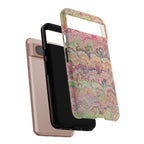 Pastel Pink + Green Feather Marbled Phone Case - Dual Layer Phone Cover