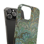Deep Green Peacock Italian Marbled Design, Italy Feather Phone Case