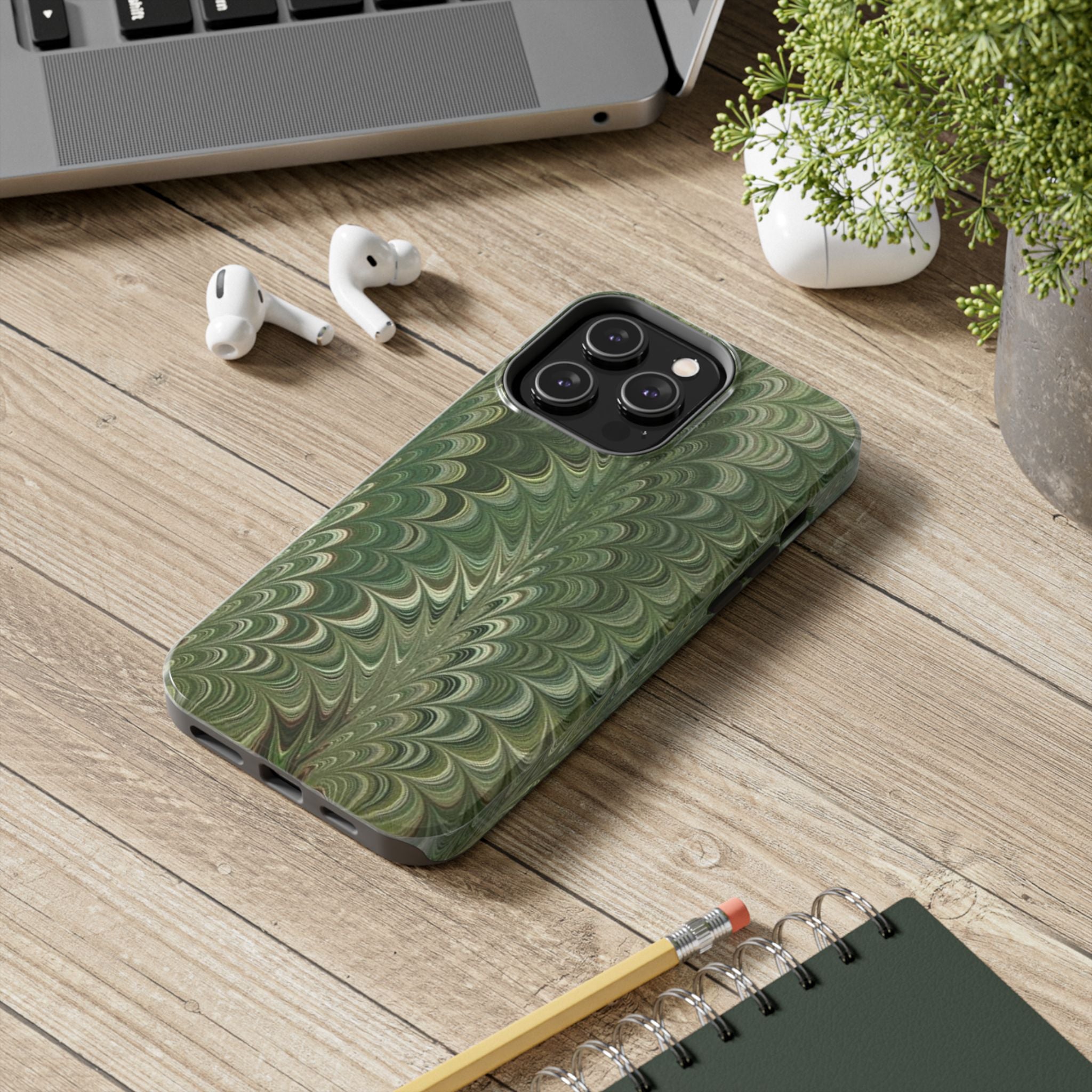 Deep Green Marble Italian Tough Phone Case — Durable Marbled Phone Case