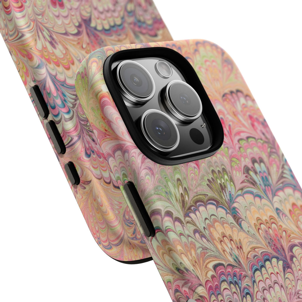 Pastel Pink + Green Feather Marbled Phone Case - Dual Layer Phone Cover