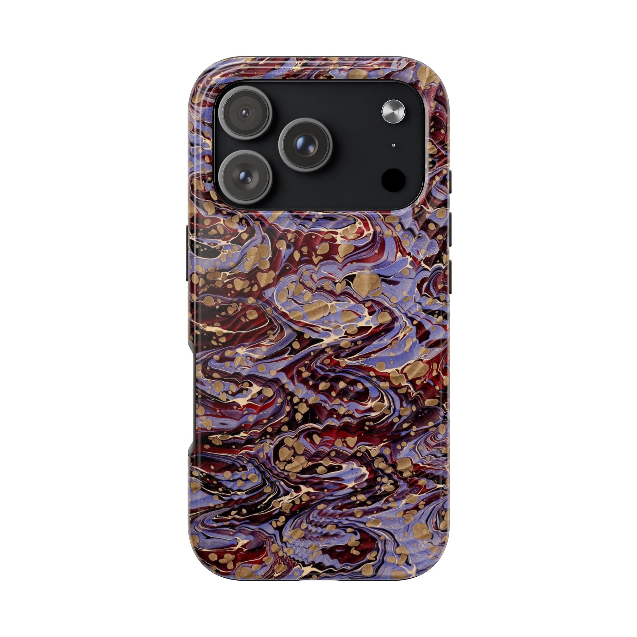 Vintage Fall Colors Marbled Peacock Feather Dual Layer Phone Case - Lavender, Burgundy + Gold