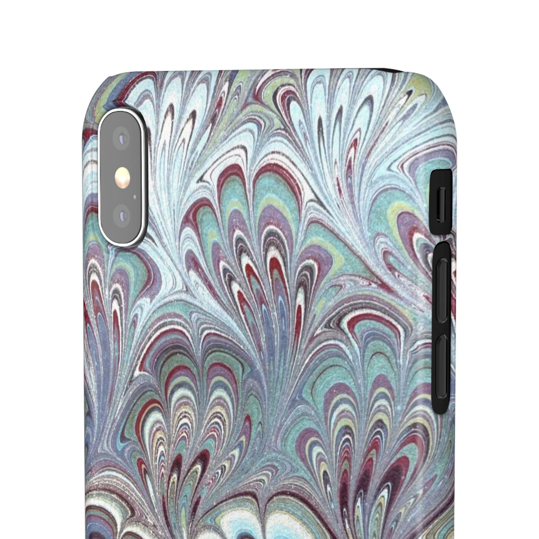 Marbled Feather Blue, White + Burgundy Swirl - Single Layer Slim Phone Case