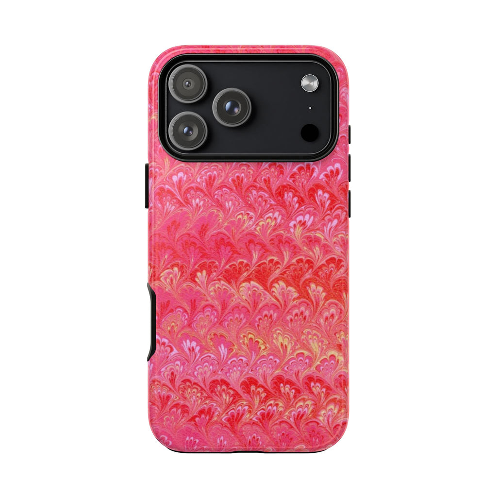 Pink and Gold Marbled Peacock Durable Phone Case - Olive Green and Brown - Matte or Glossy
