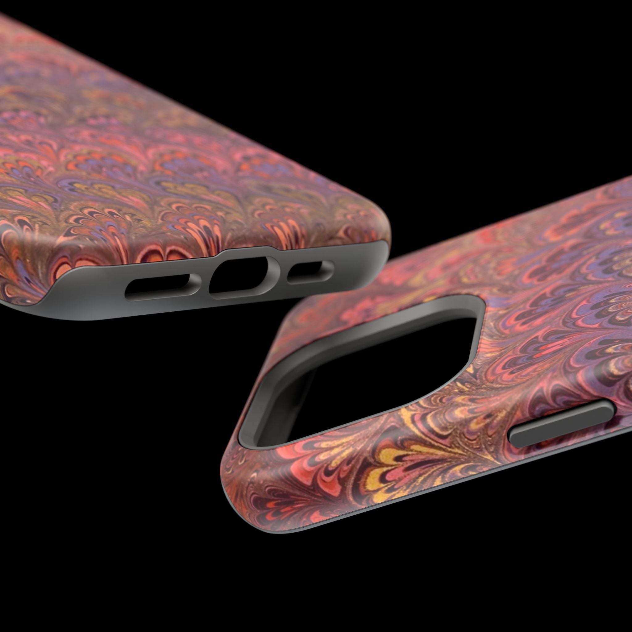 Mag Safe Marble iPhone Case - Red, Burgundy, Lavender & Gold Impact-Resistant