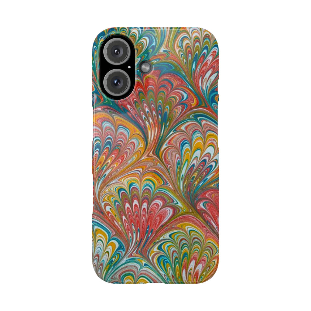 Red, Blue, Green Peacock Italian Marbled Design Phone Case