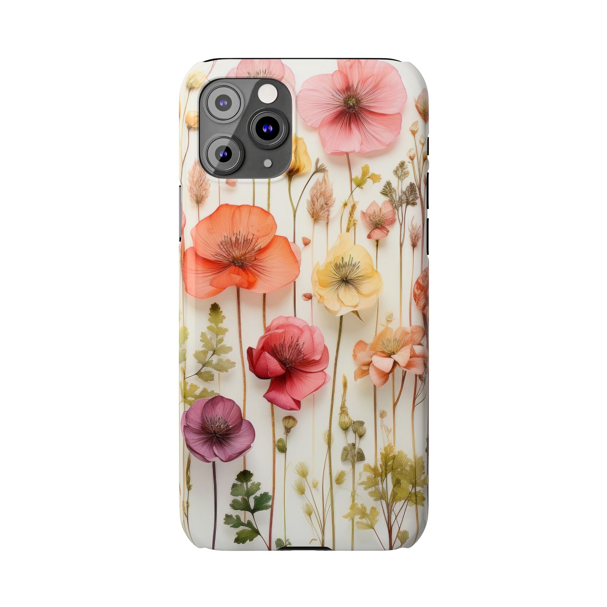 Slim Phone Case - Pink Floral Pressed Flowers iPhone 17 and Other Sizes - Glossy Finish