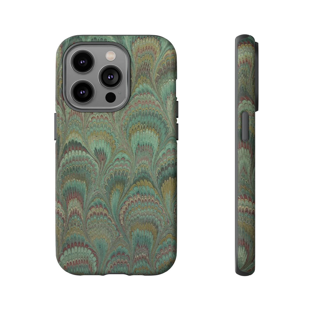 Marbled Peacock Durable Phone Case - Olive Green and Brown - Matte or Glossy