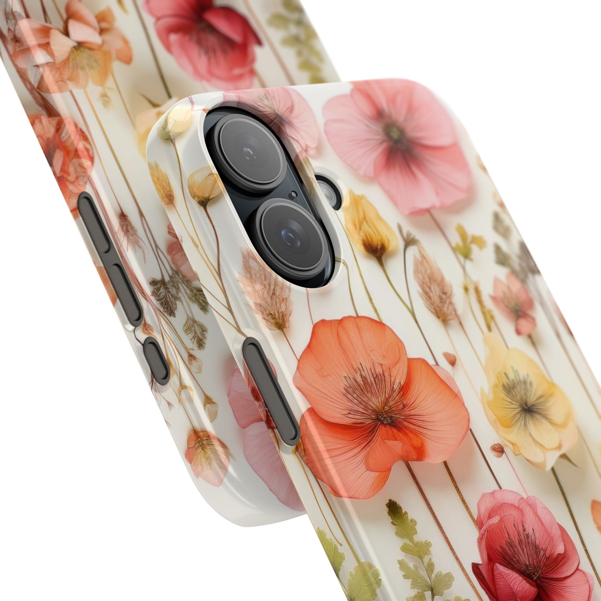 Slim Phone Case - Pink Floral Pressed Flowers iPhone 17 and Other Sizes - Glossy Finish