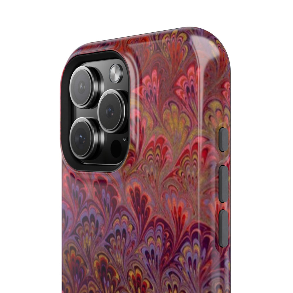 Red, Burgundy, Lavender Italian Peacock Feather Design Phone Case