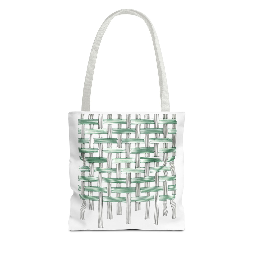 Woven Black + Green Grid Tote Bag - Tote