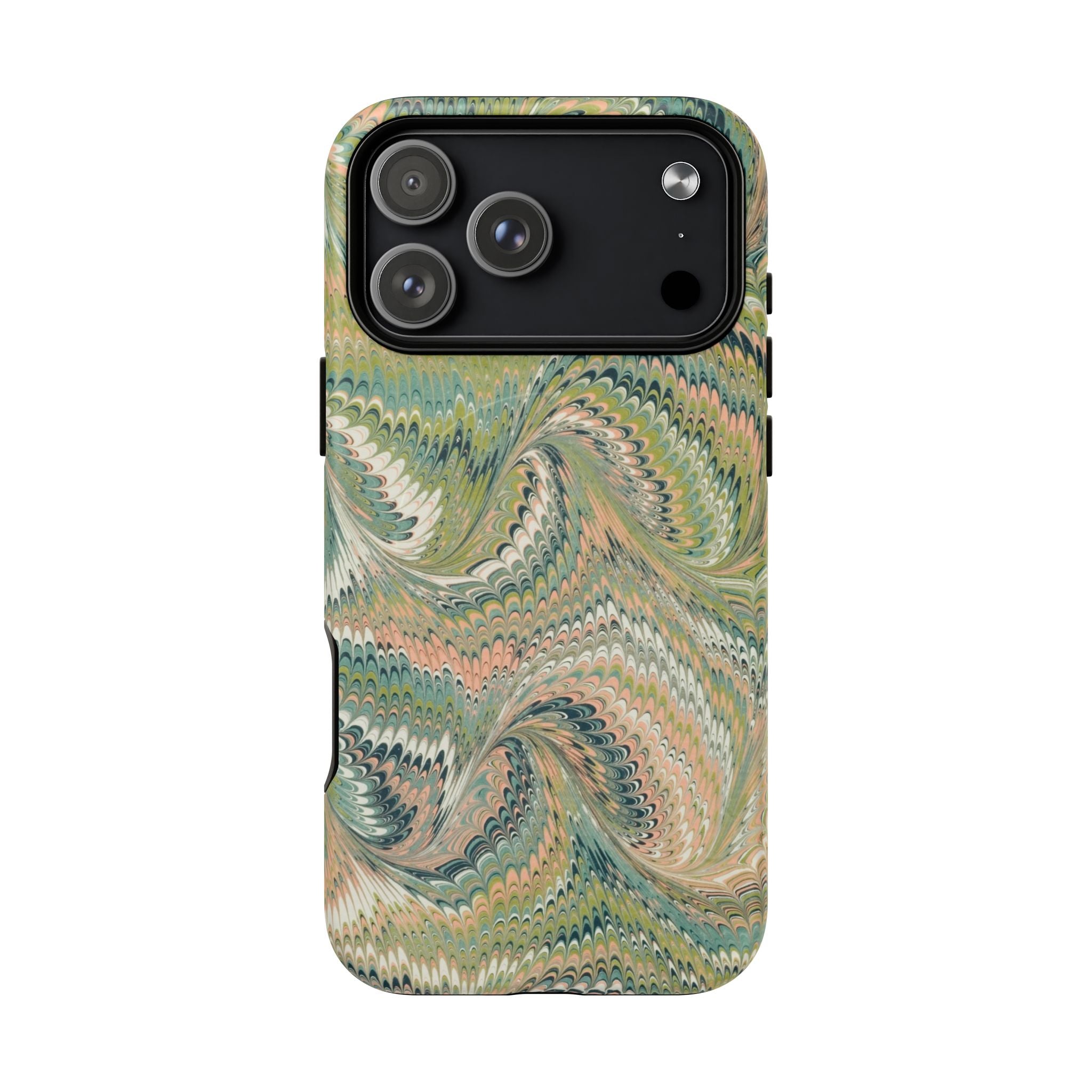 Florentine Marble iPhone Case | Inspired by Florence | Italian Marbled Paper Technique | Artisanal Green Swirl | Dual-Layer Protective Case | Matte or Glossy