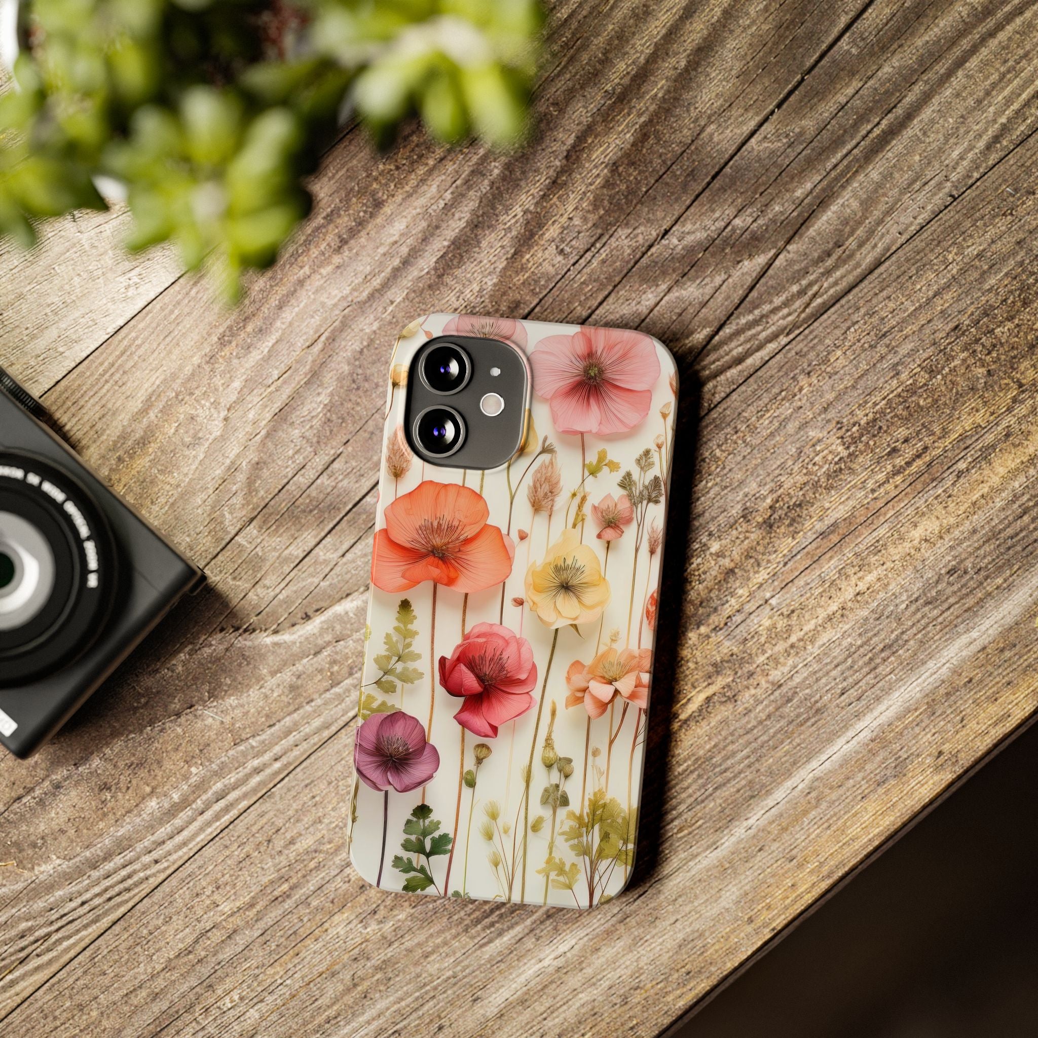 Slim Phone Case - Pink Floral Pressed Flowers iPhone 17 and Other Sizes - Glossy Finish