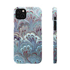 Marbled Feather Blue, White + Burgundy Swirl - Single Layer Slim Phone Case