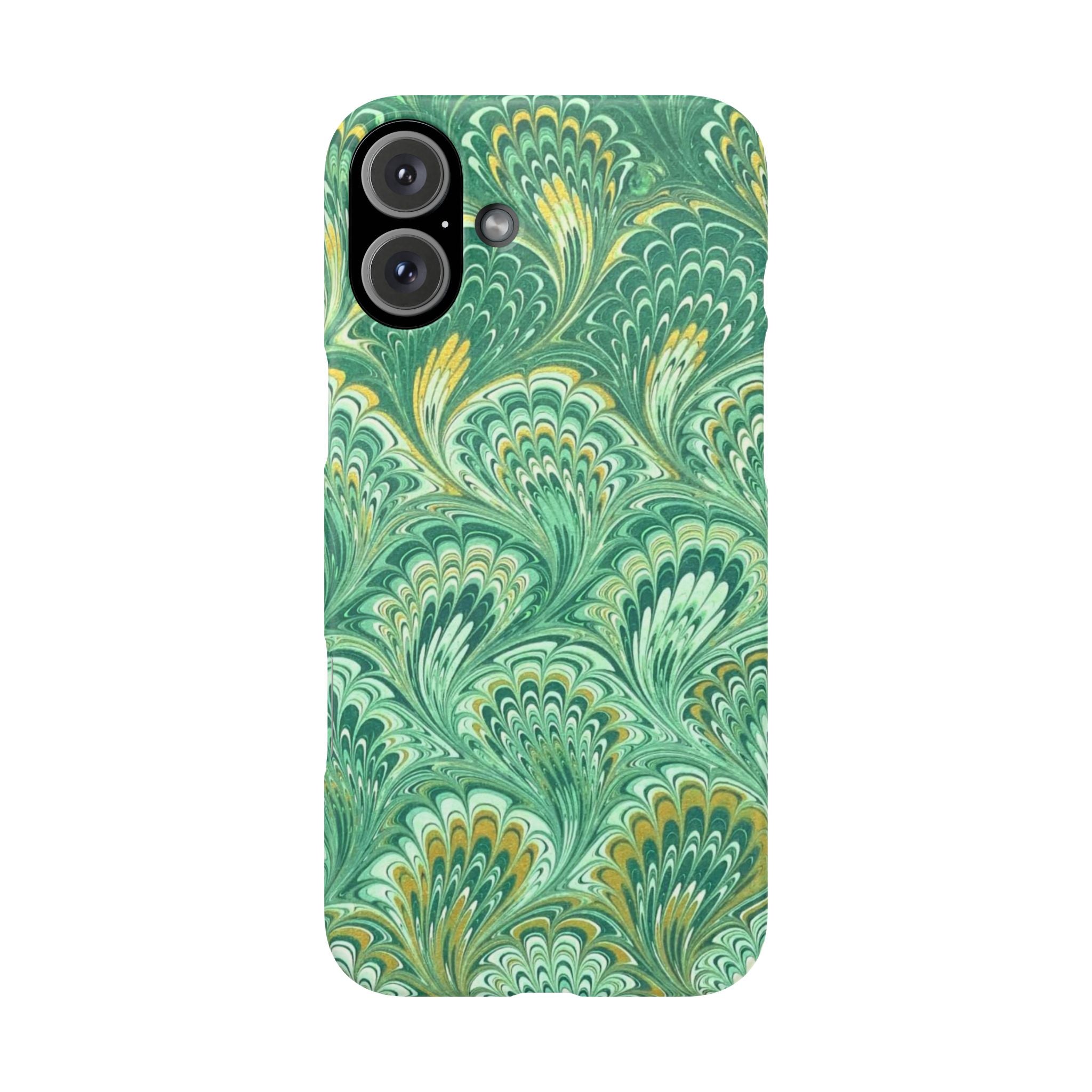 Marbled Feather Green Swirl - Single Layer Slim Phone Case
