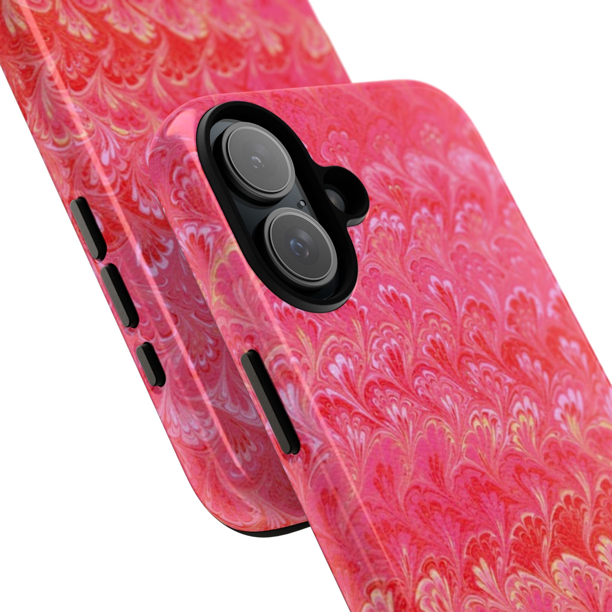 Pink and Gold Marbled Peacock Durable Phone Case - Olive Green and Brown - Matte or Glossy