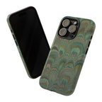 Marbled Peacock Durable Phone Case - Olive Green and Brown - Matte or Glossy