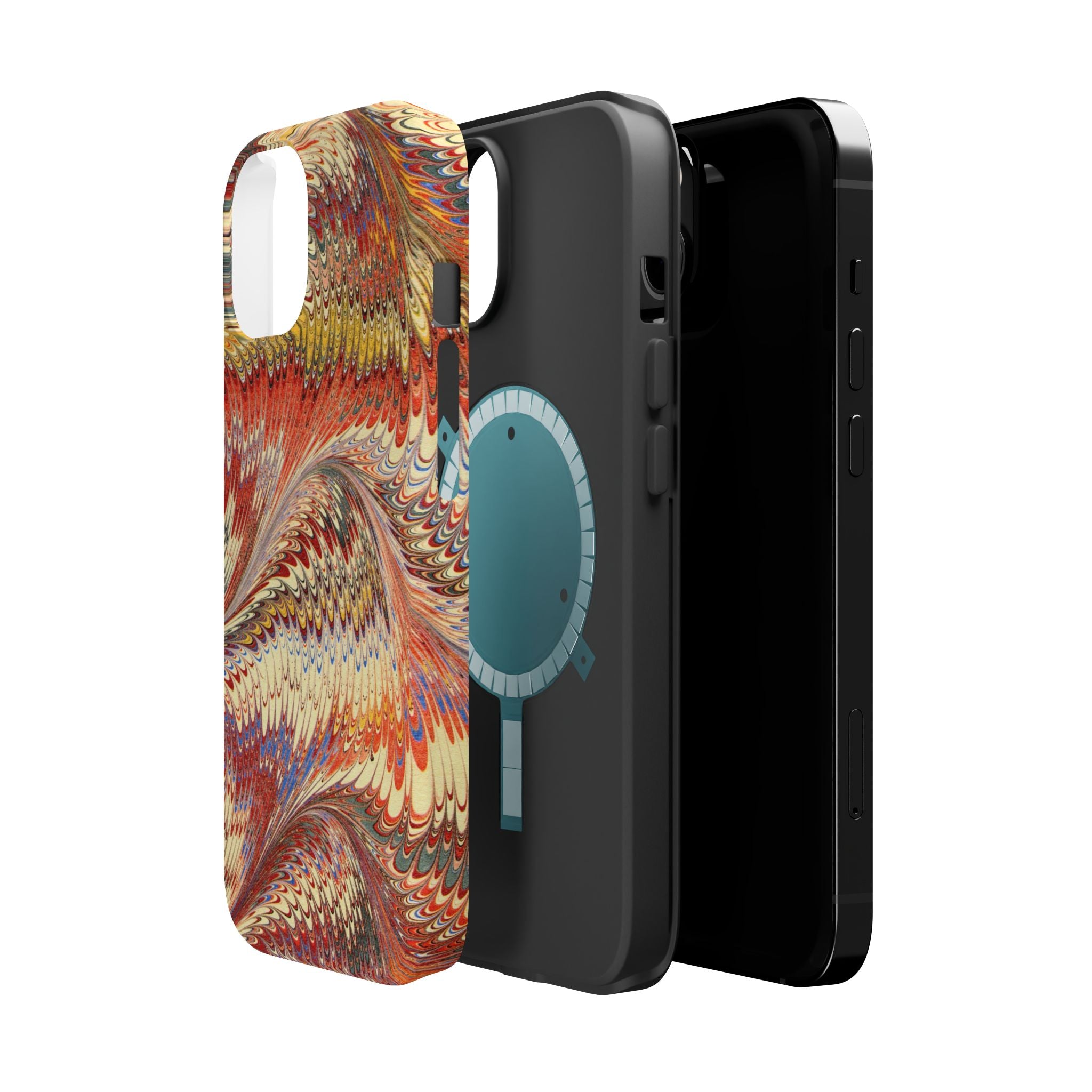 Rust + Gold Italian Marbled Design Magnetic MAG SAFE - Dual Layer Case - Glossy or Matte