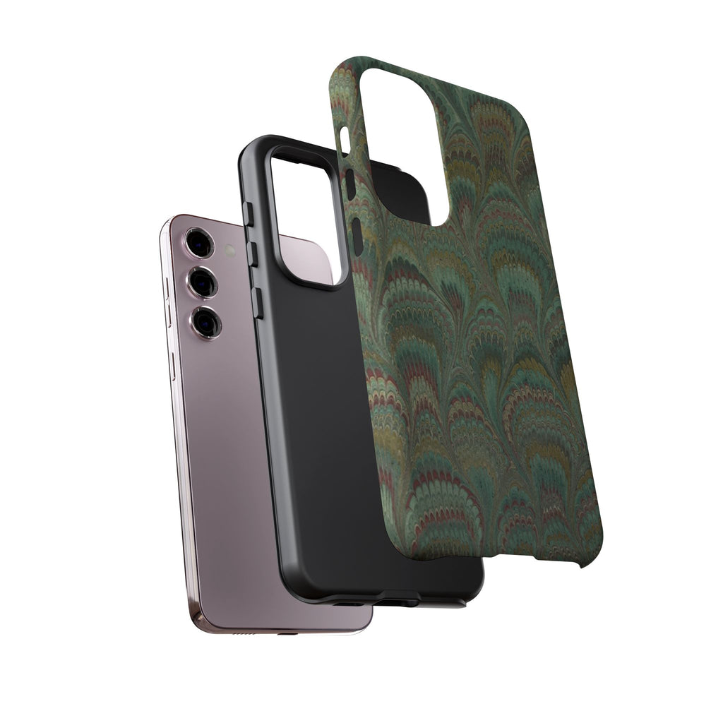 Marbled Peacock Durable Phone Case - Olive Green and Brown - Matte or Glossy