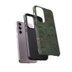 Marbled Peacock Durable Phone Case - Olive Green and Brown - Matte or Glossy