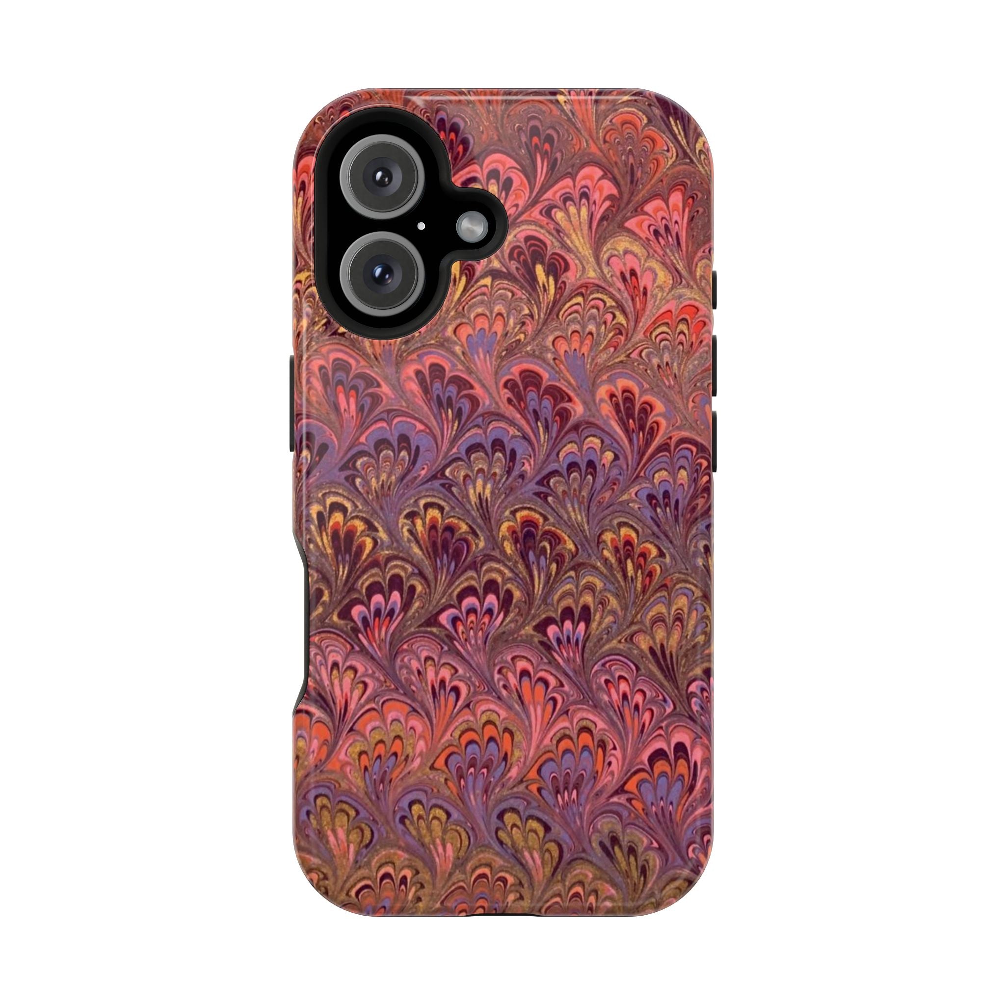 Mag Safe Marble iPhone Case - Red, Burgundy, Lavender & Gold Impact-Resistant