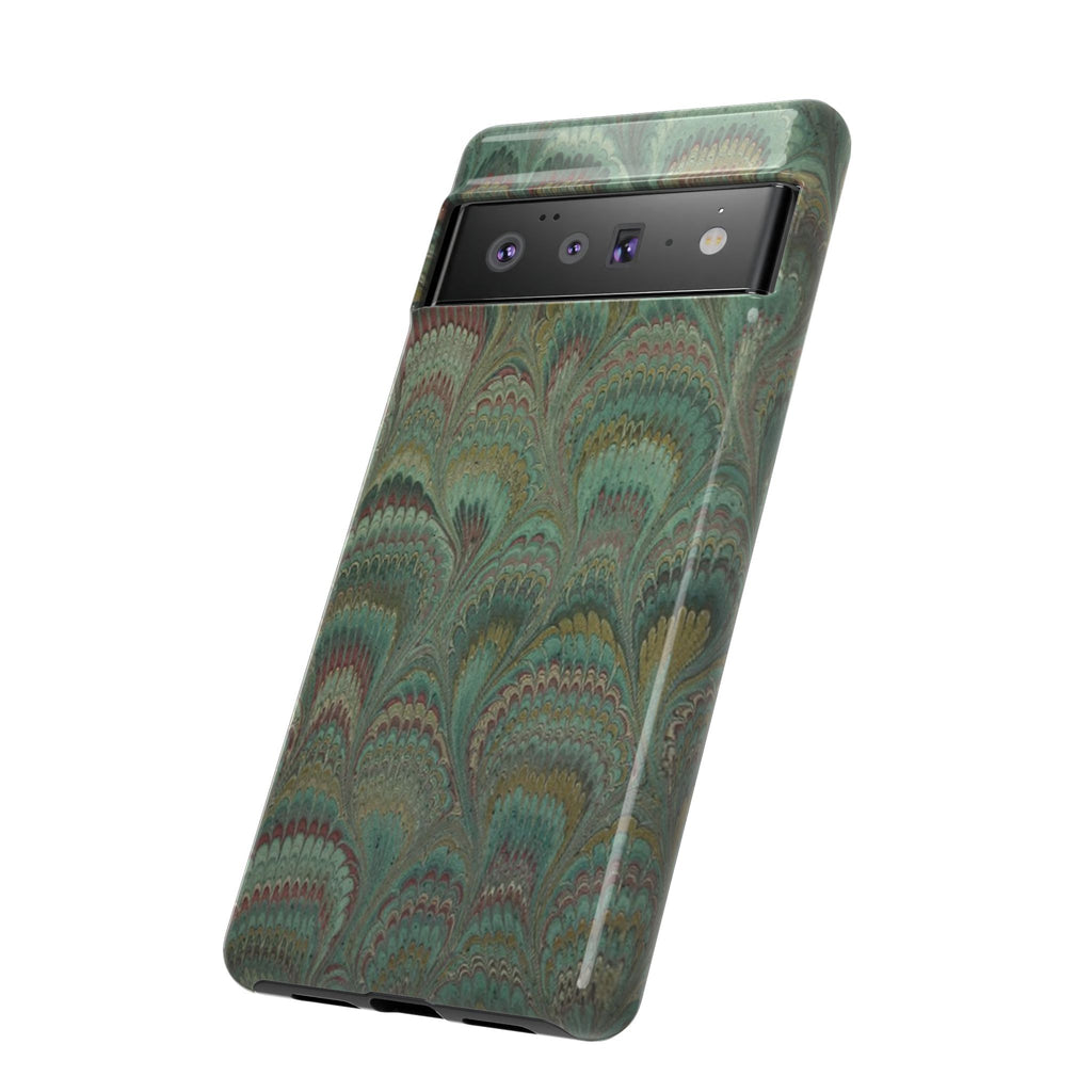 Marbled Peacock Durable Phone Case - Olive Green and Brown - Matte or Glossy
