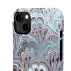 Marbled Feather Blue, White + Burgundy Swirl - Single Layer Slim Phone Case