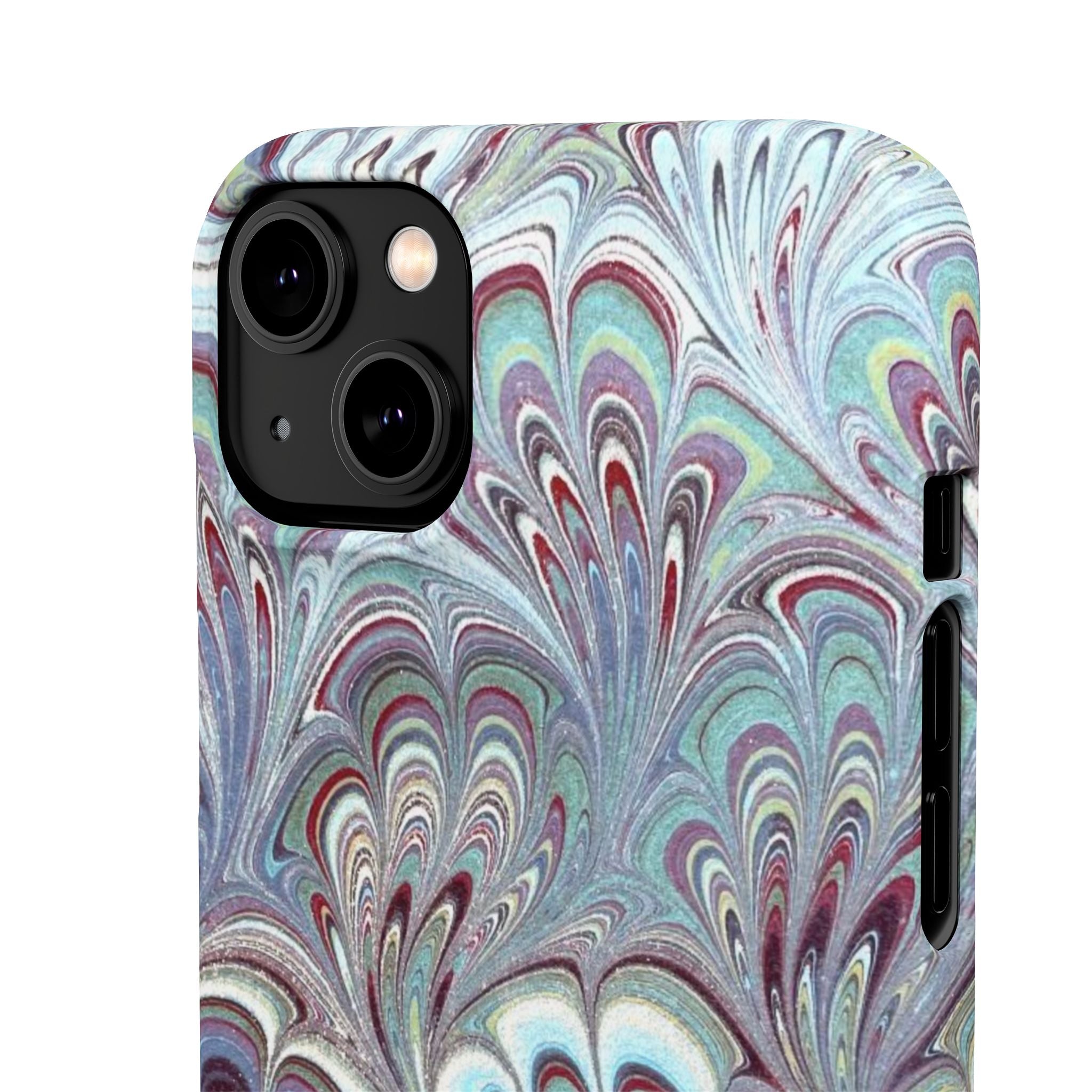 Marbled Feather Blue, White + Burgundy Swirl - Single Layer Slim Phone Case
