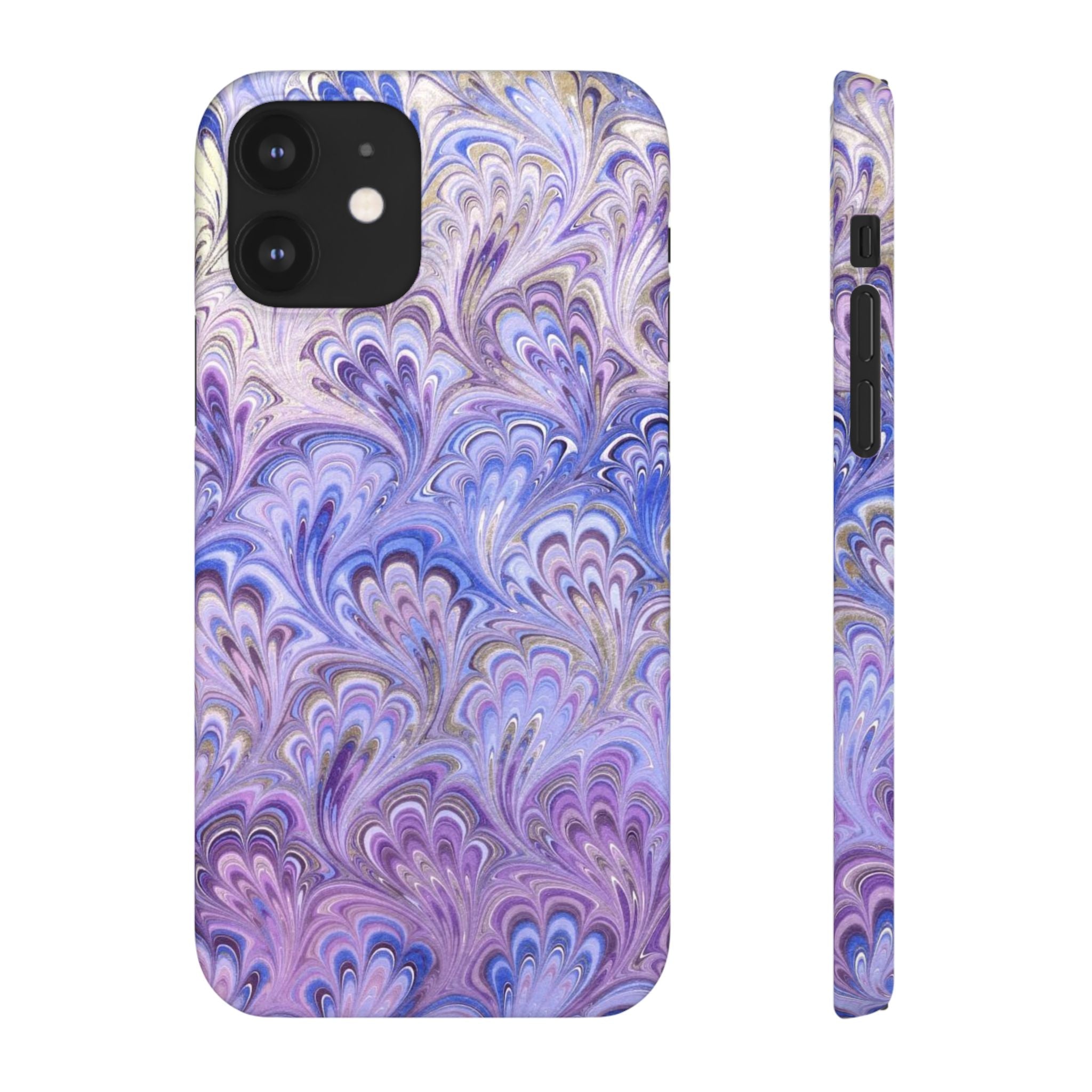 Marbled Feather Lavender + Purple Swirl - Single Layer Slim Phone Case